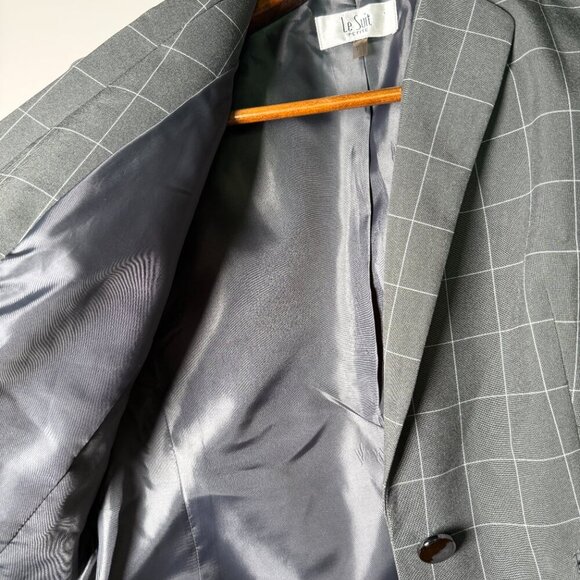 Le Suit Gray and White Window Pane with Women’s Suit 14 Petite - Picture 11 of 14